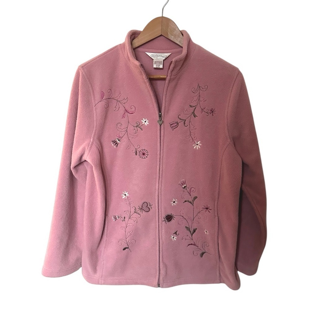 Northern Reflections Pink Floral Fleece Jacket Cozy Cottagecore Valentine’s Day